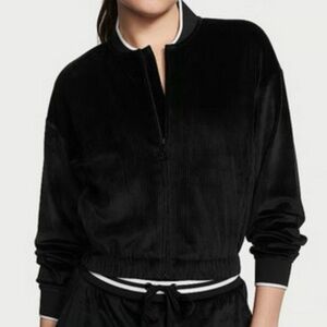 Victoria’s Secret Jacket Top Women Large Black Velour Zip Up Lounge Long Sleeve